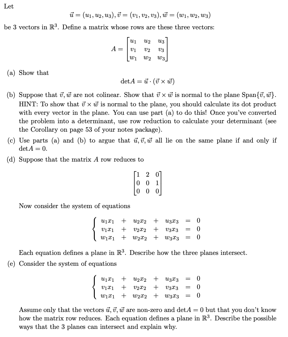 Solved Let ū U1 U2 U3 V1 V2 V3 ū W1 W2 0562