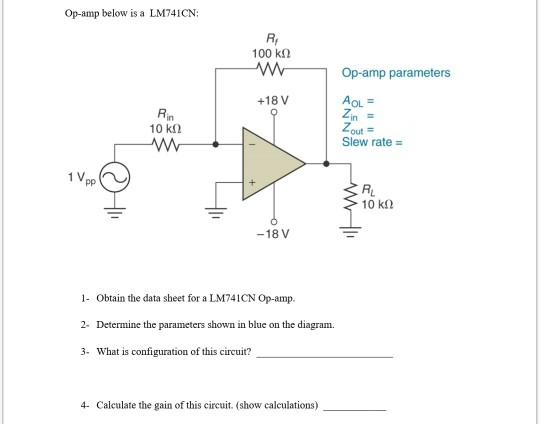 Op-amp below is a LM741CN: RI 100 k2 +18V Op-amp | Chegg.com