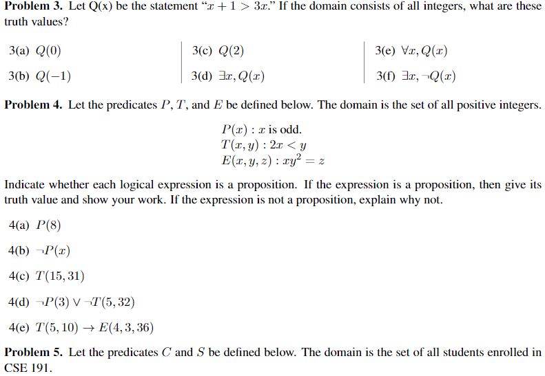 Solved Problem 3 Let Q X Be The Statement 1 1 3