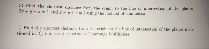 Solved Find the shortest distance from the origin to the | Chegg.com
