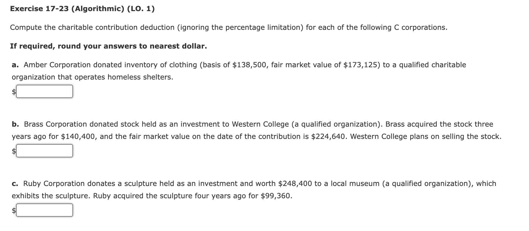 Solved Compute the charitable contribution deduction