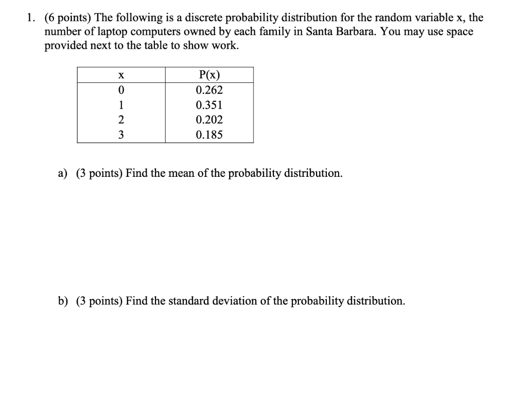 Solved 1. (6 points) The following is a discrete probability | Chegg.com