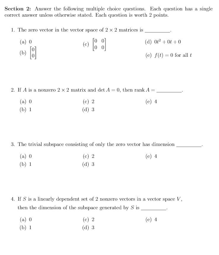 Solved Section 2: Answer the following multiple choice | Chegg.com