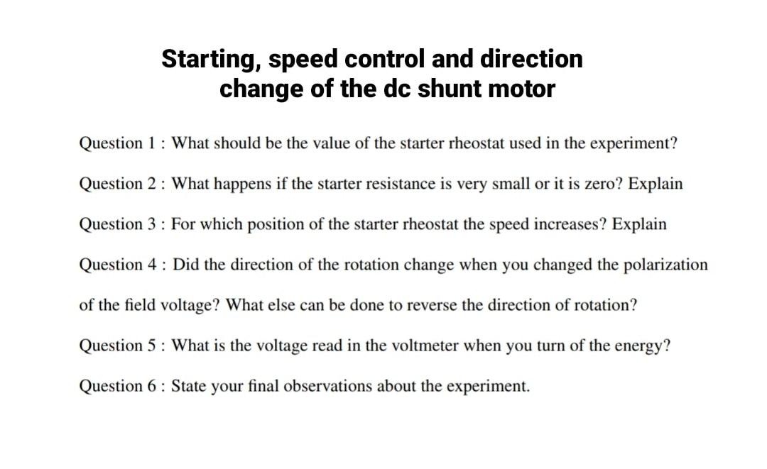 Solved Starting, speed control and direction change of the | Chegg.com