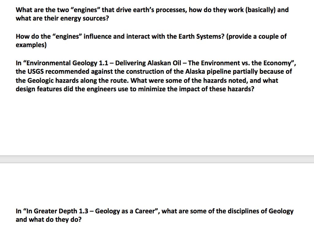 What are the two "engines" that drive earth's | Chegg.com