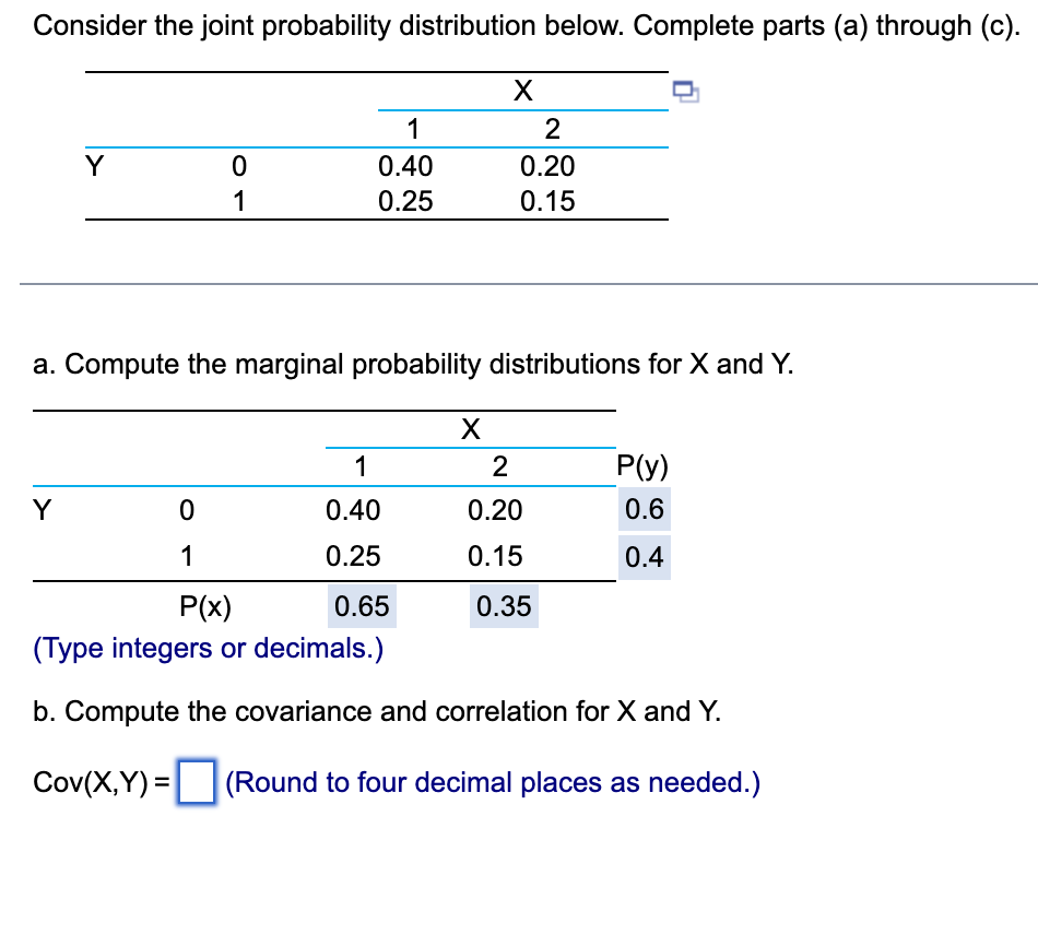 Solved Consider the joint probability distribution below. | Chegg.com