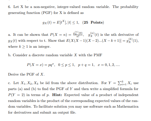 Solved 6 Let X Be A Non Negative Integer Valued Random Chegg Com