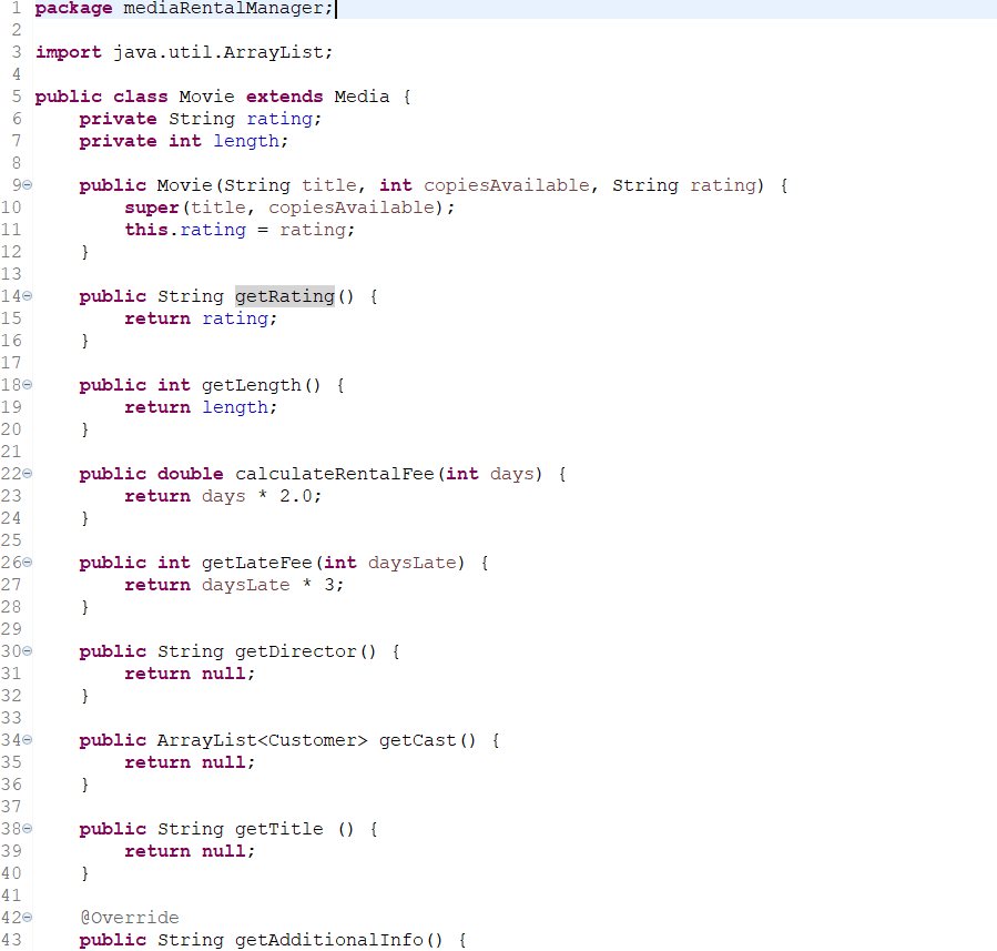 Solved Java (Eclipse) This assignment allows people to rent | Chegg.com