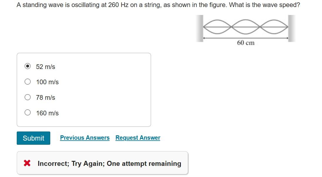 Solved A standing wave is oscillating at 260 Hz on a string, | Chegg.com