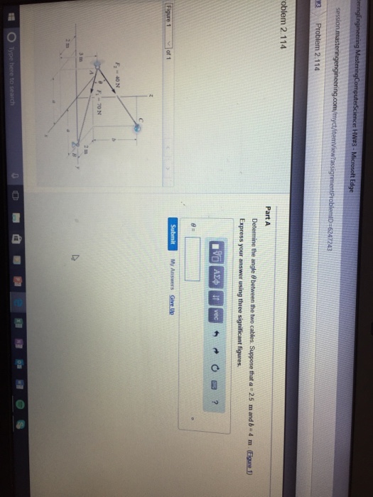 Solved Determine the angle theta between the two cables | Chegg.com