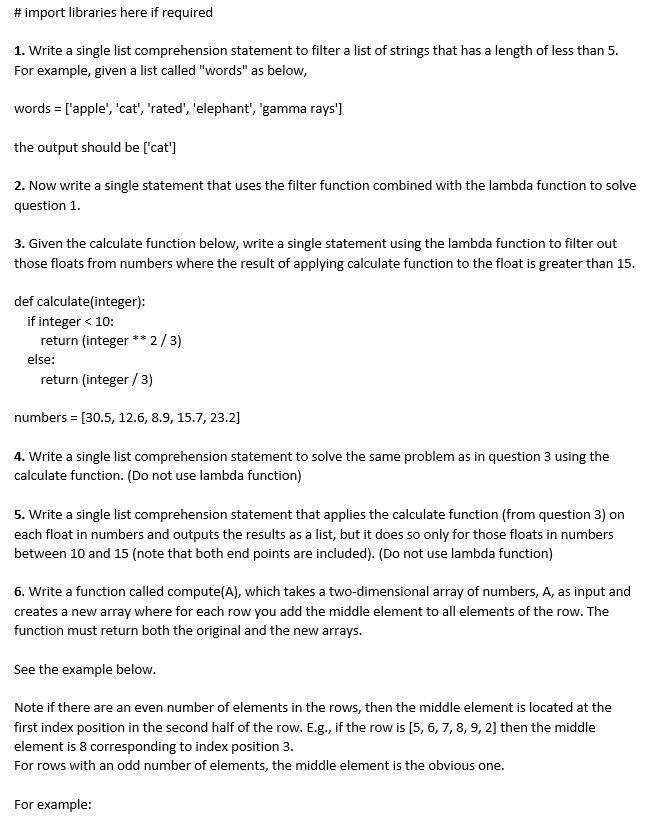 Solved #import libraries here if required 1. Write a single | Chegg.com