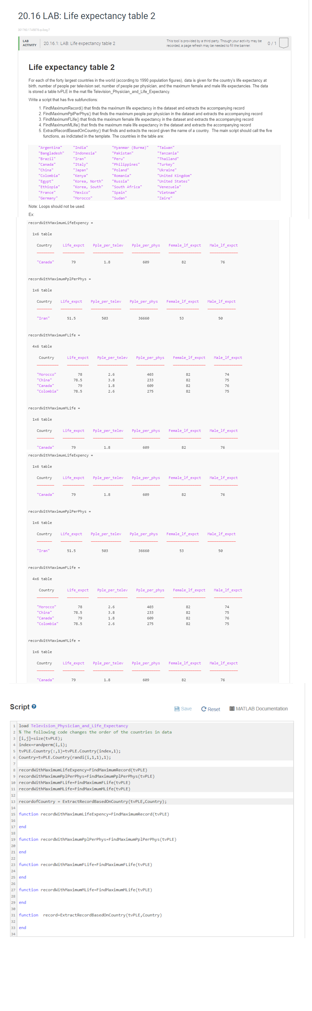 Solved 20.16 LAB Life expectancy table 2