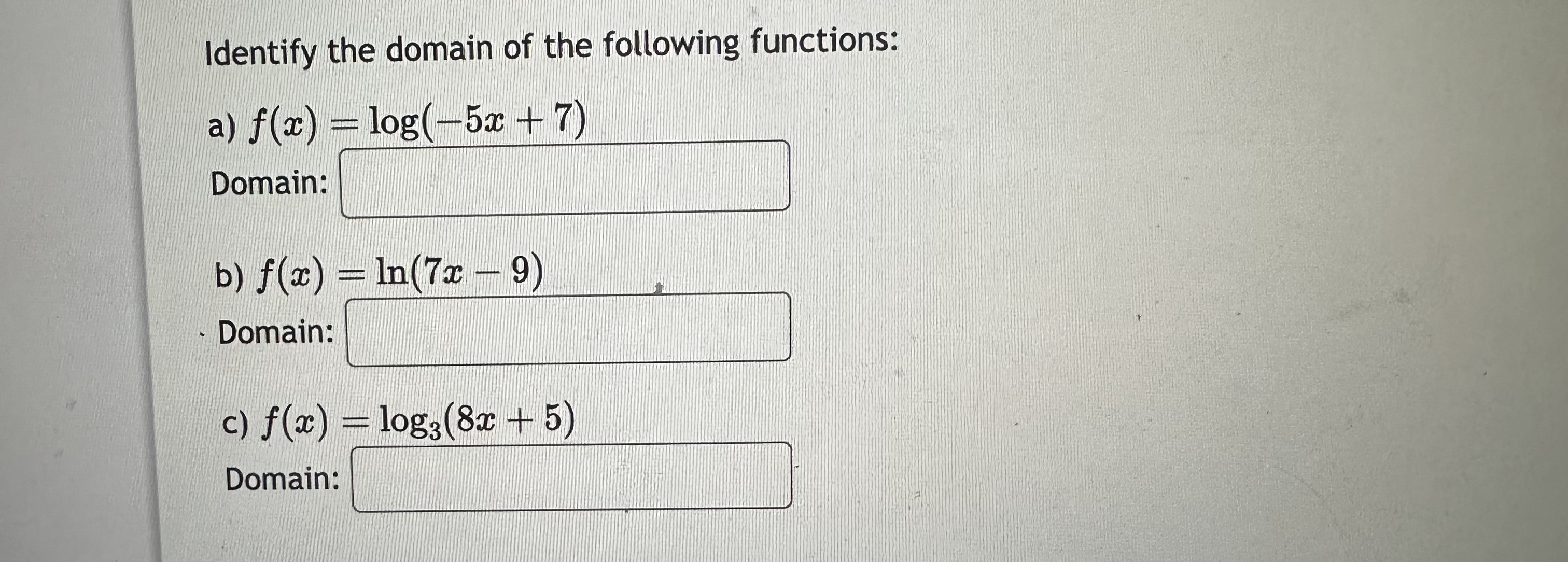 domain of f x )= 5x 7 x 3