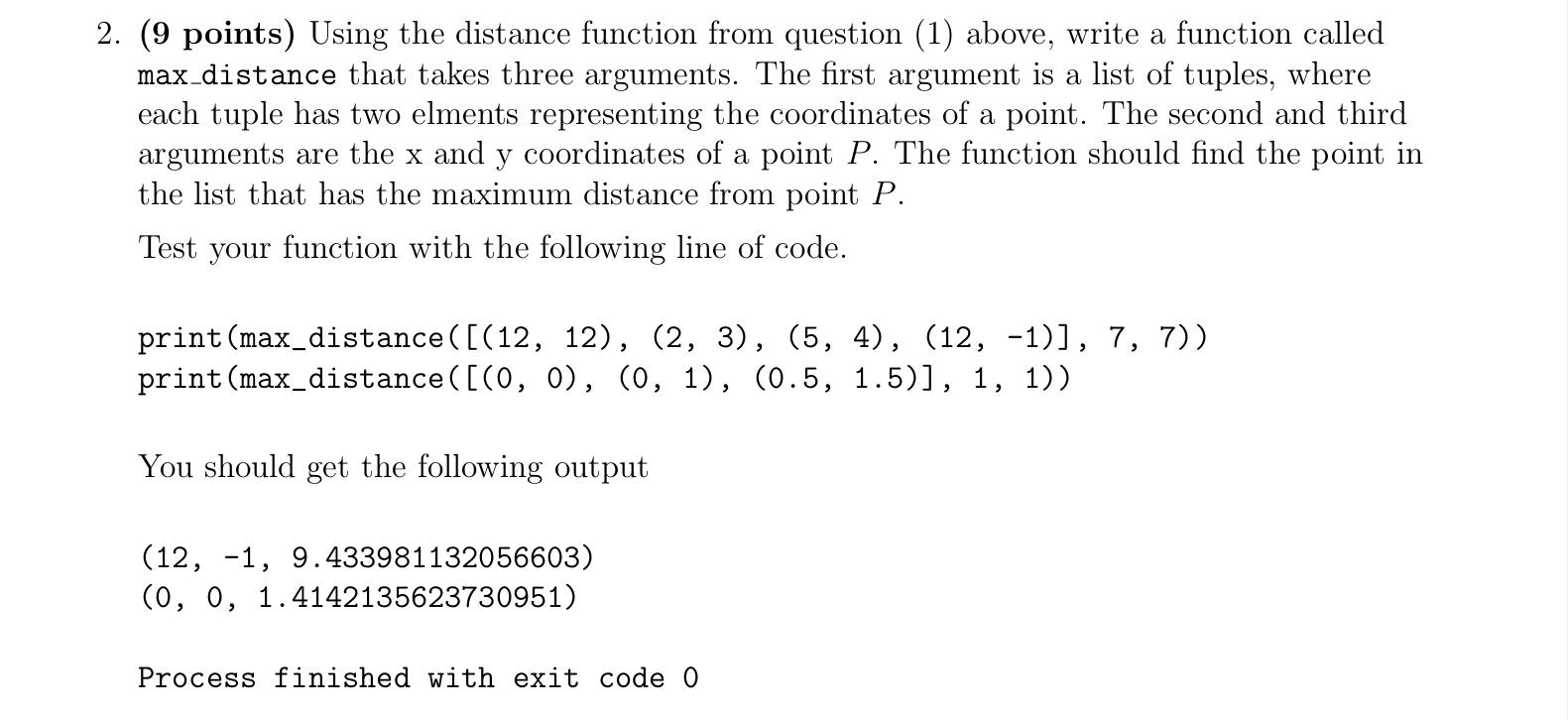 Solved 2. (9 points) Using the distance function from | Chegg.com