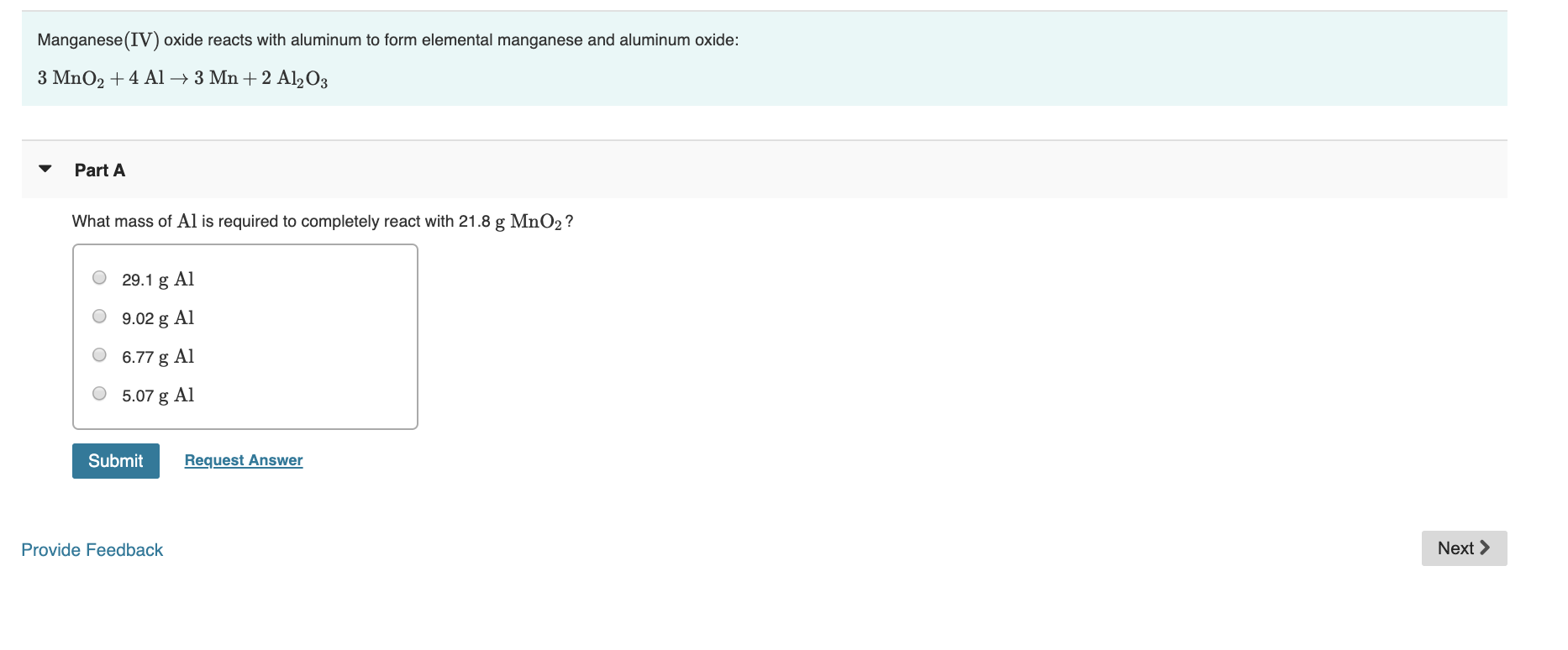 Solved Manganese(IV) oxide reacts with aluminum to form