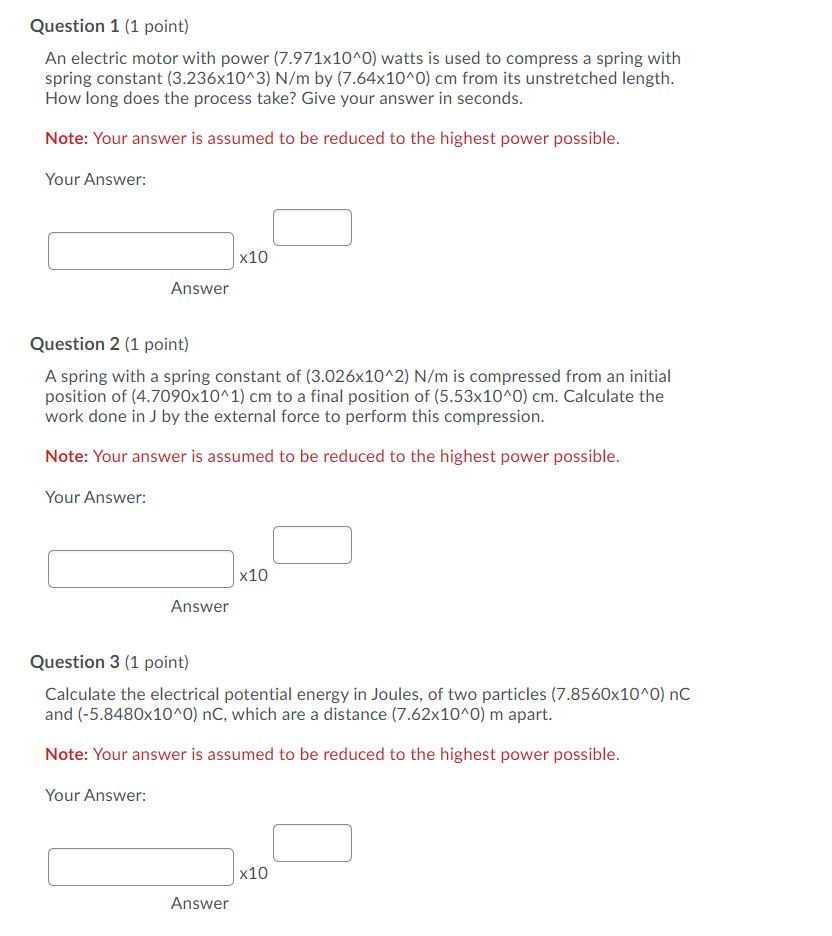 Solved Question 1 (1 point) An electric motor with power | Chegg.com