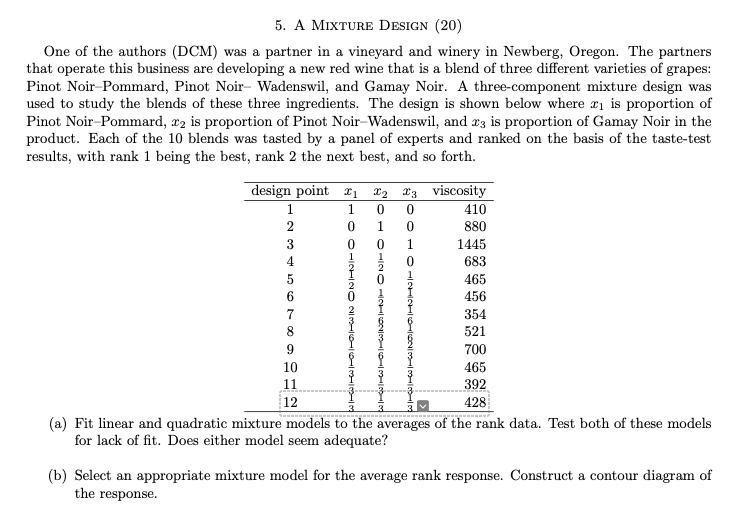 Solved 5. A MiXture DeSigN (20) One of the authors (DCM) was | Chegg.com