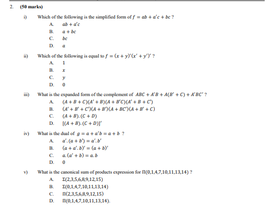 Solved 2 50 Marks I Which Of The Following Is The Sim Chegg Com
