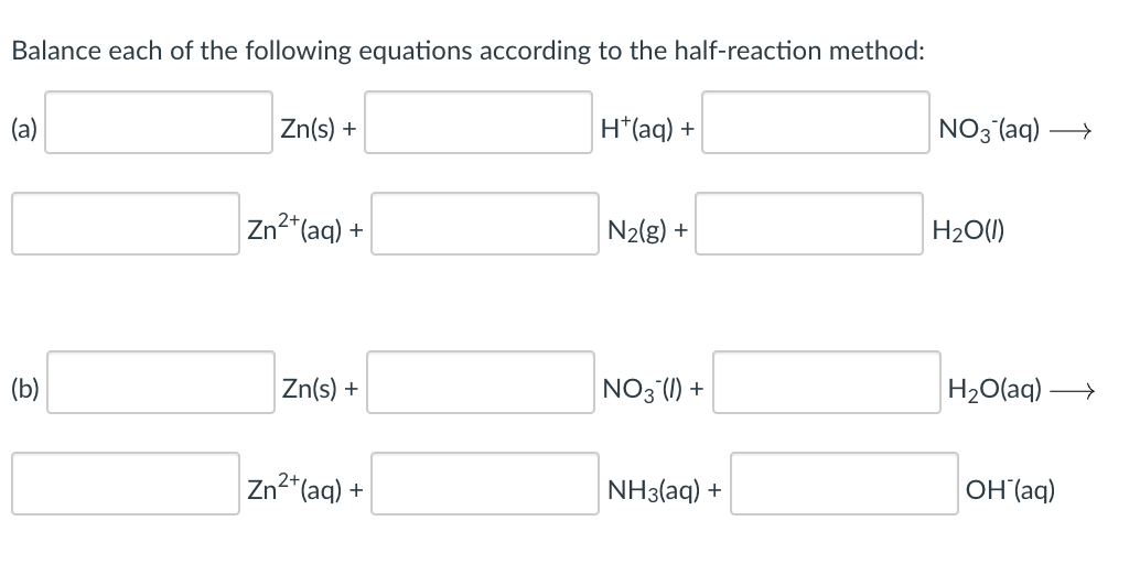 Solved Balance each of the following equations according to | Chegg.com