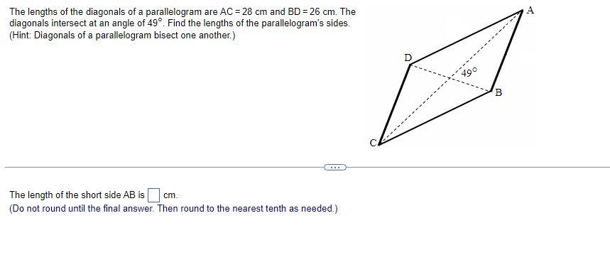 Solved A The lengths of the diagonals of a parallelogram are | Chegg.com