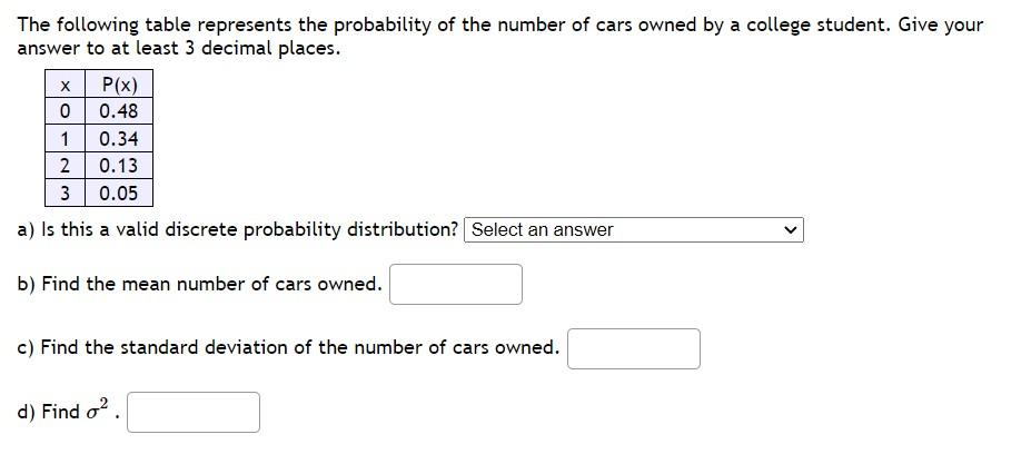 Solved The following table represents the probability of the | Chegg.com