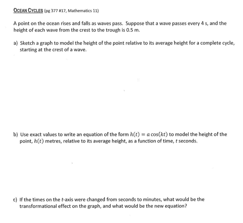 Solved OCEAN CYCLES (pg 377 #17, Mathematics 11) A point on | Chegg.com