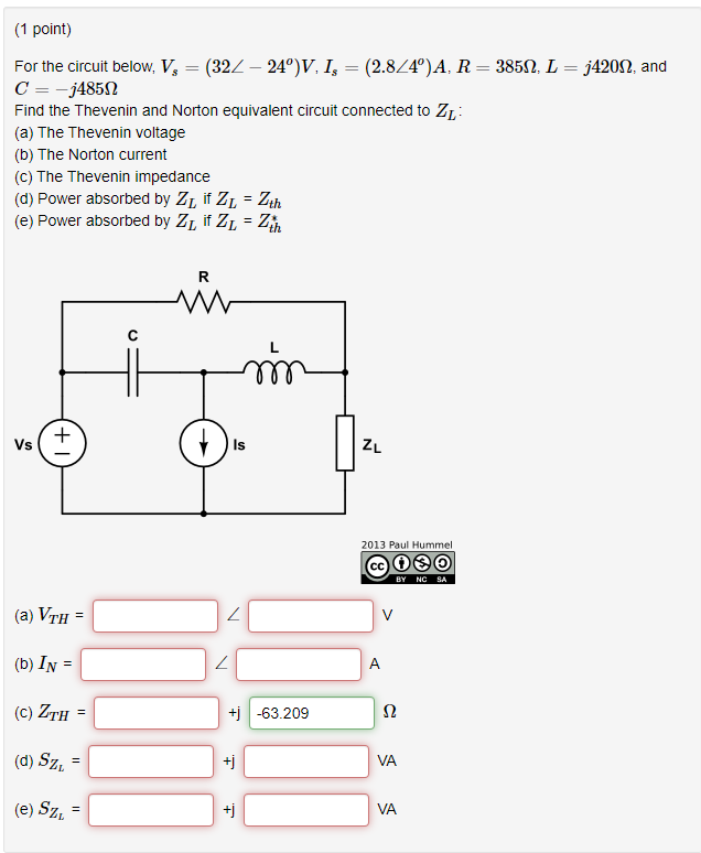 Solved 1 Point For The Circuit Below V 322 24 V Chegg Com