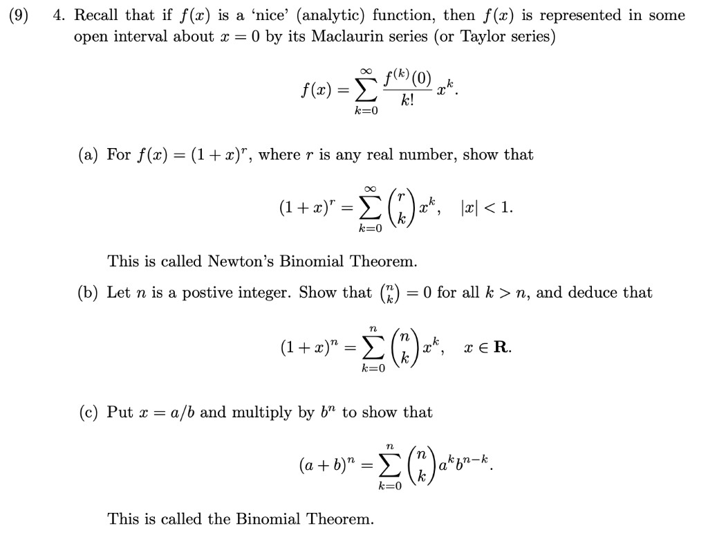 Solved 9 4 Recall That If F X Is A Nice Analytic Chegg Com