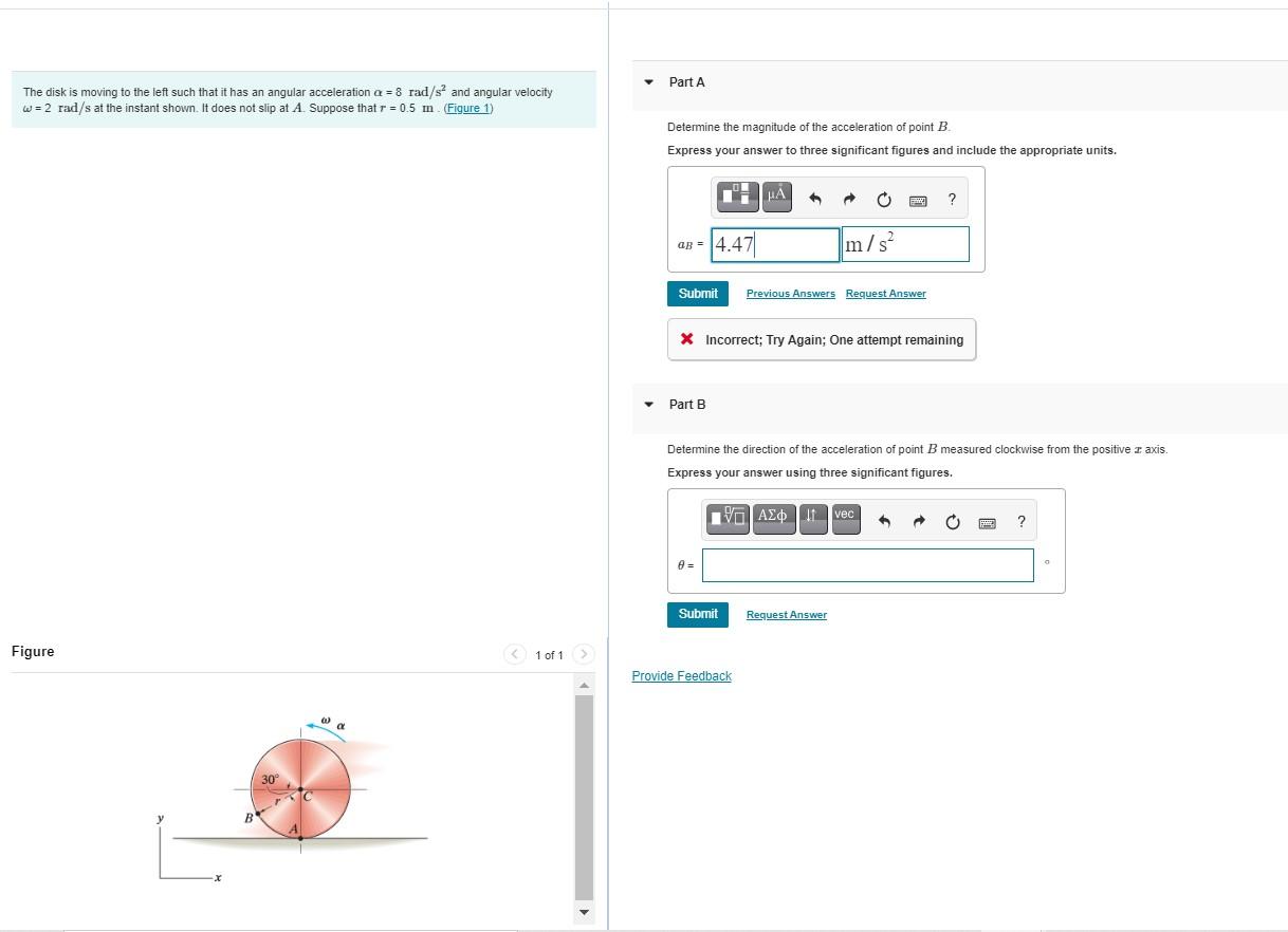 Solved The disk is moving to the left such that it has an | Chegg.com