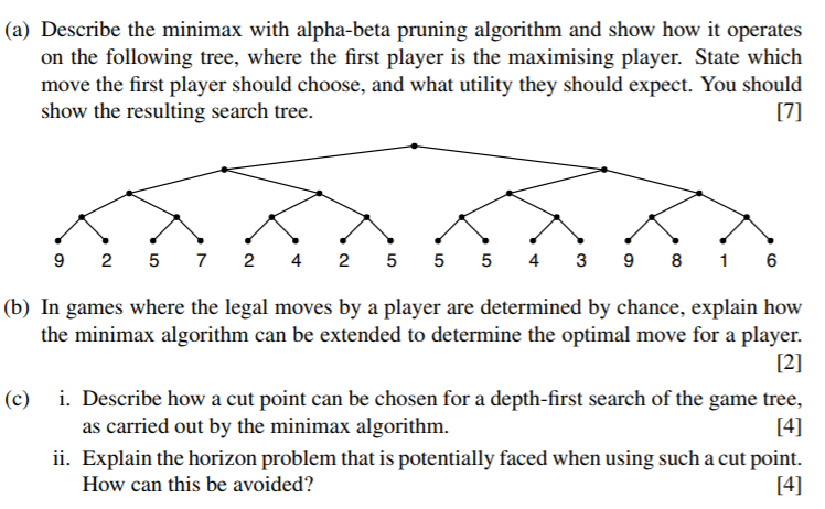 (a) Describe the minimax with alpha-beta pruning | Chegg.com