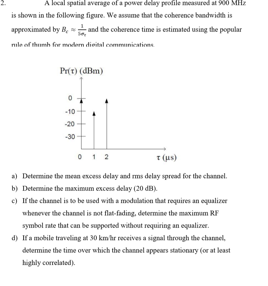 Solved 2. A Local Spatial Average Of A Power Delay Profile | Chegg.com