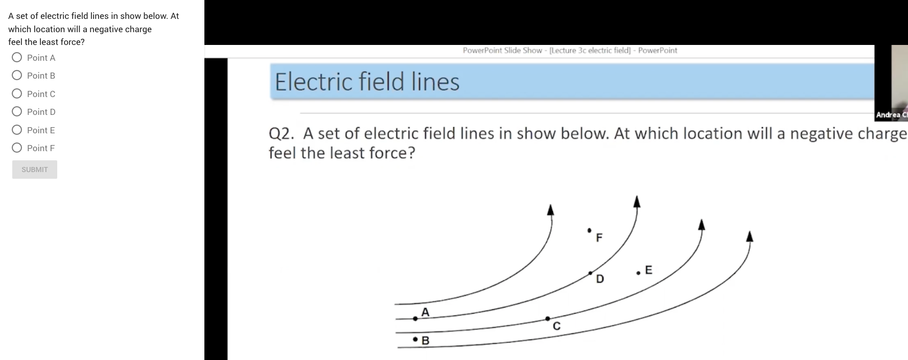Solved A set of electric field lines in show below. At which | Chegg.com