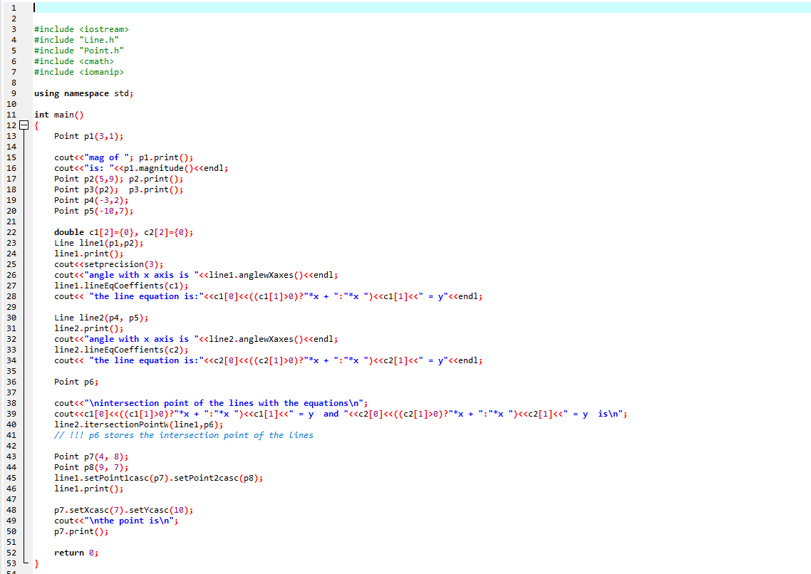 vrite all the required files Point.h Point.cpp Line.h | Chegg.com