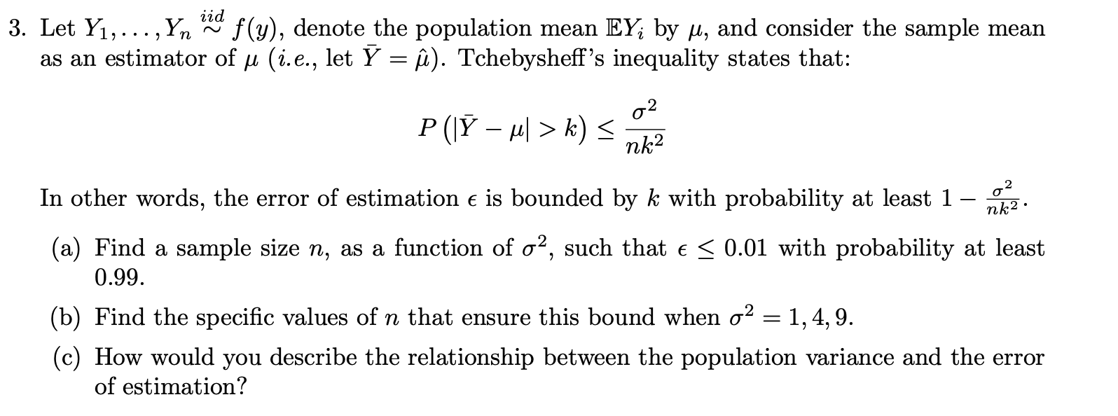 Solved Yn 3 Let Y1 F Y Denote The Population Mean Ey Chegg Com