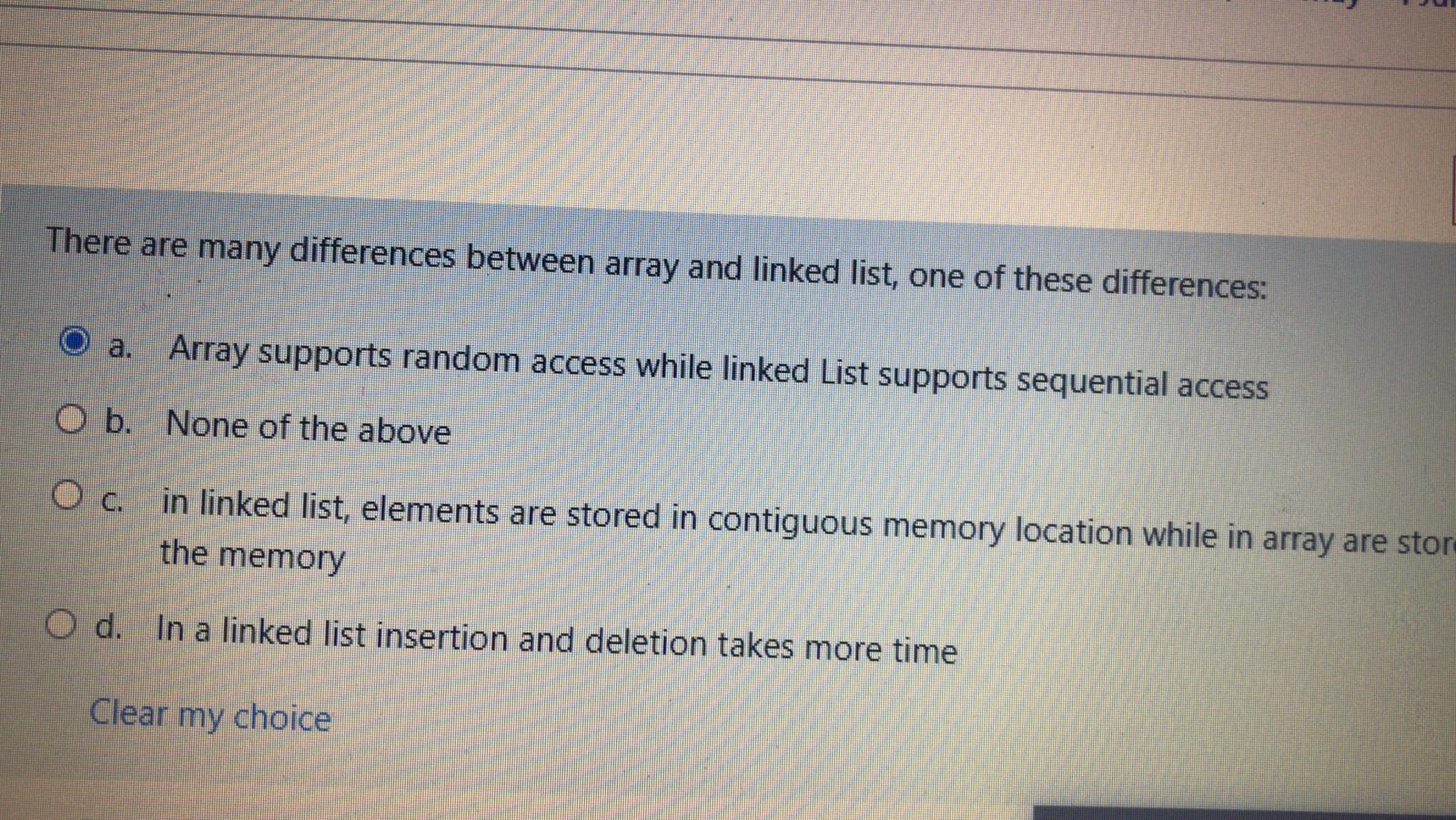 Solved There are many differences between array and linked | Chegg.com