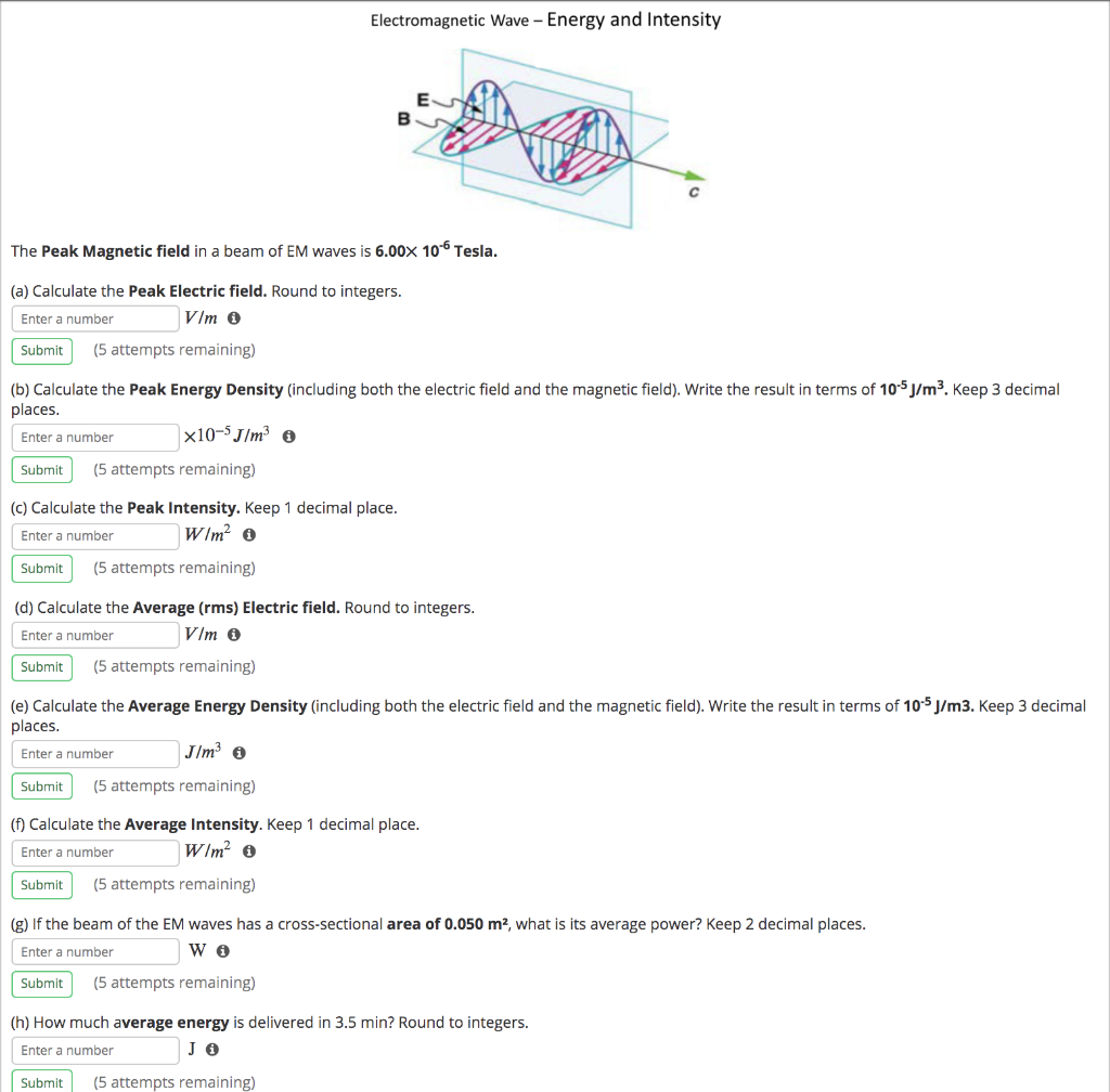 Solved Electromagnetic Wave Energy And Intensity B The Chegg Com