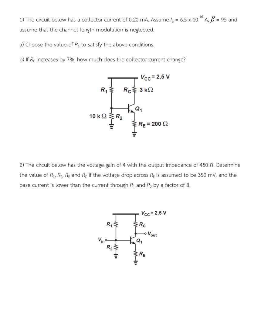 Solved 1) The circuit below has a collector current of 0.20 | Chegg.com