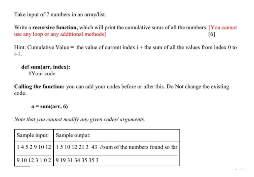 Solved Take input of 7 numbers in an array/list. Write a | Chegg.com