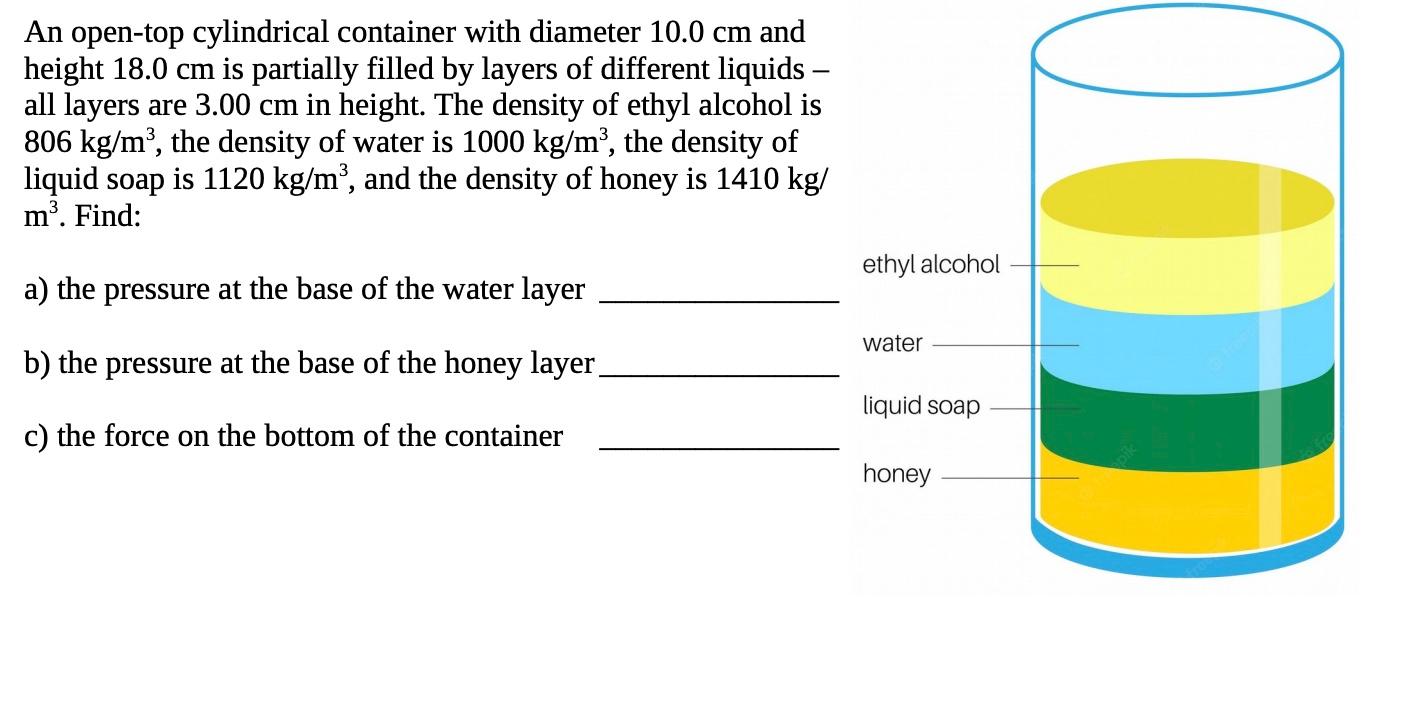 Solved An opentop cylindrical container with diameter 10.0
