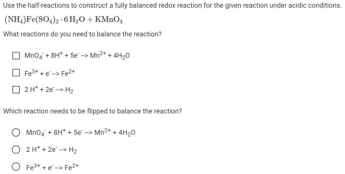 Solved Use the half-reactions to construct a fully balanced | Chegg.com