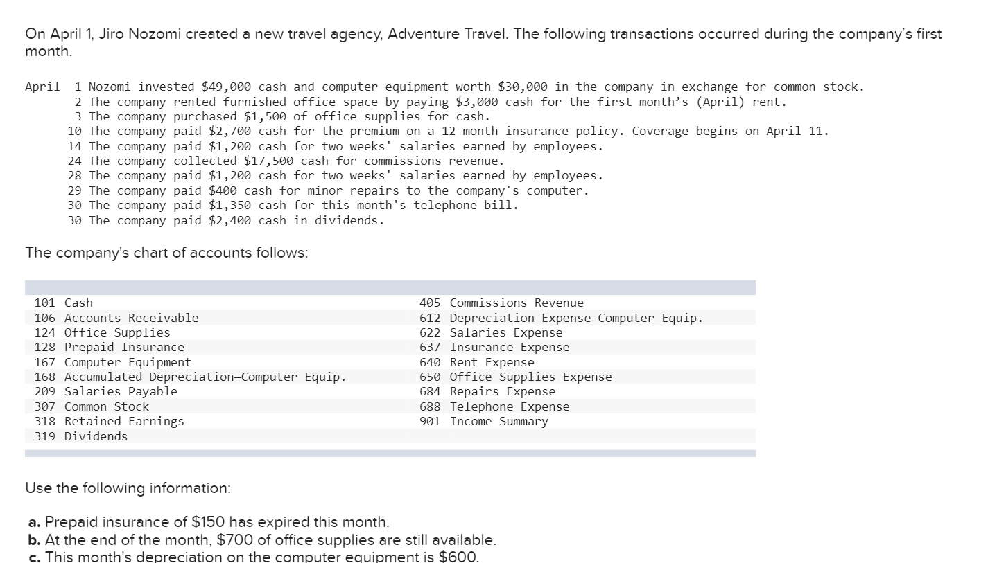 Solved On April 1, Jiro Nozomi created a new travel agency,