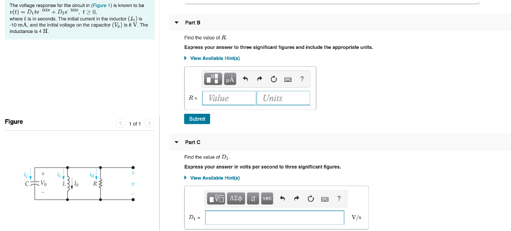 Solved The voltage response for the circuit in (Figure 1) is | Chegg.com