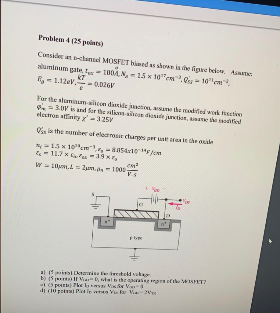 Problem 4 25 Points Consider An N Channel Mosfet Chegg Com