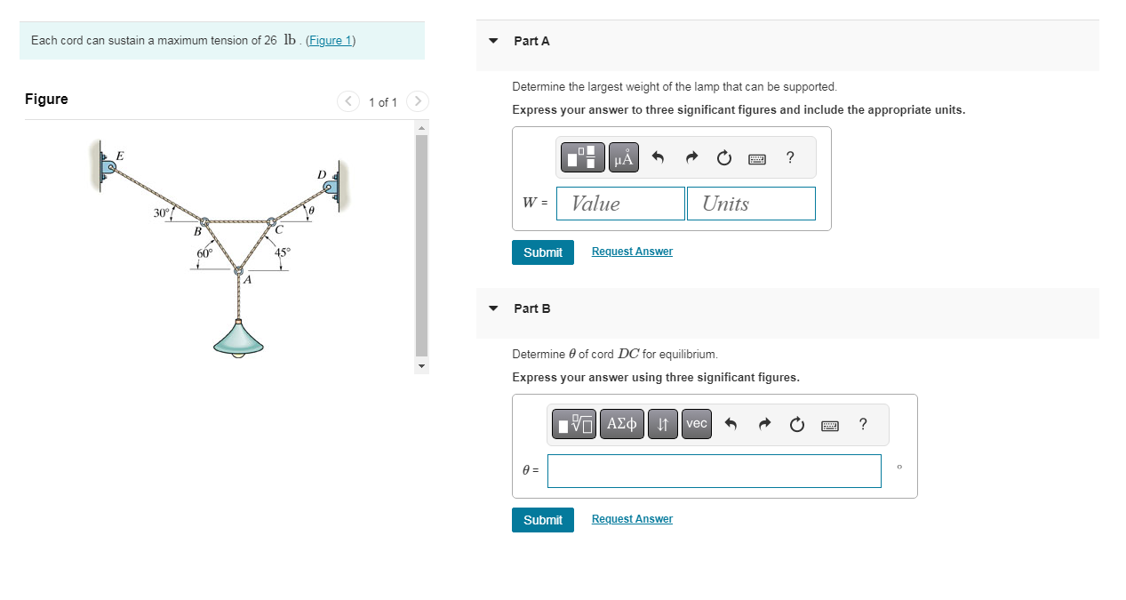 Solved Each Cord Can Sustain A Maximum Tension Of 26lb. Part | Chegg.com