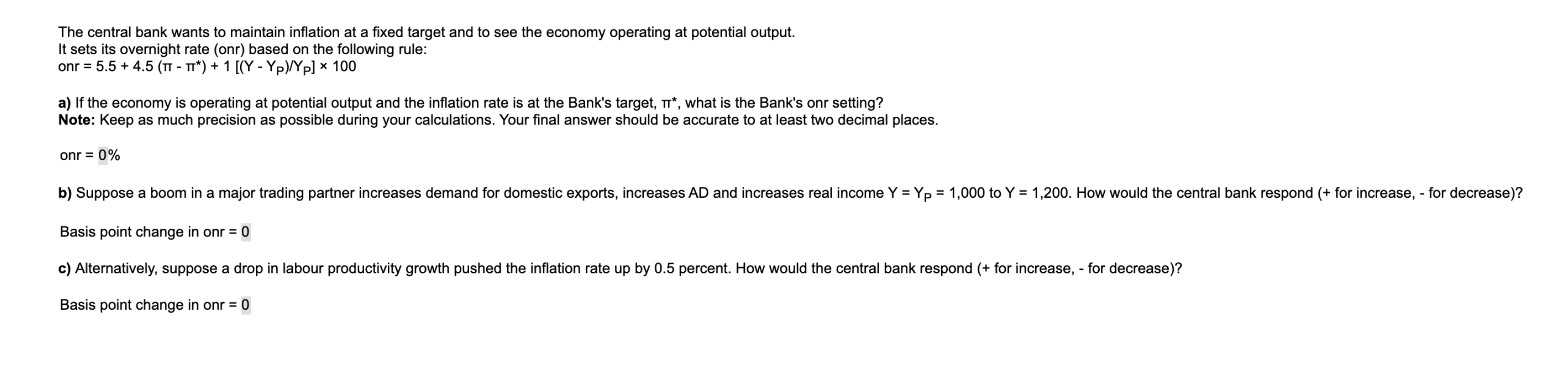 Solved The central bank wants to maintain inflation at a | Chegg.com