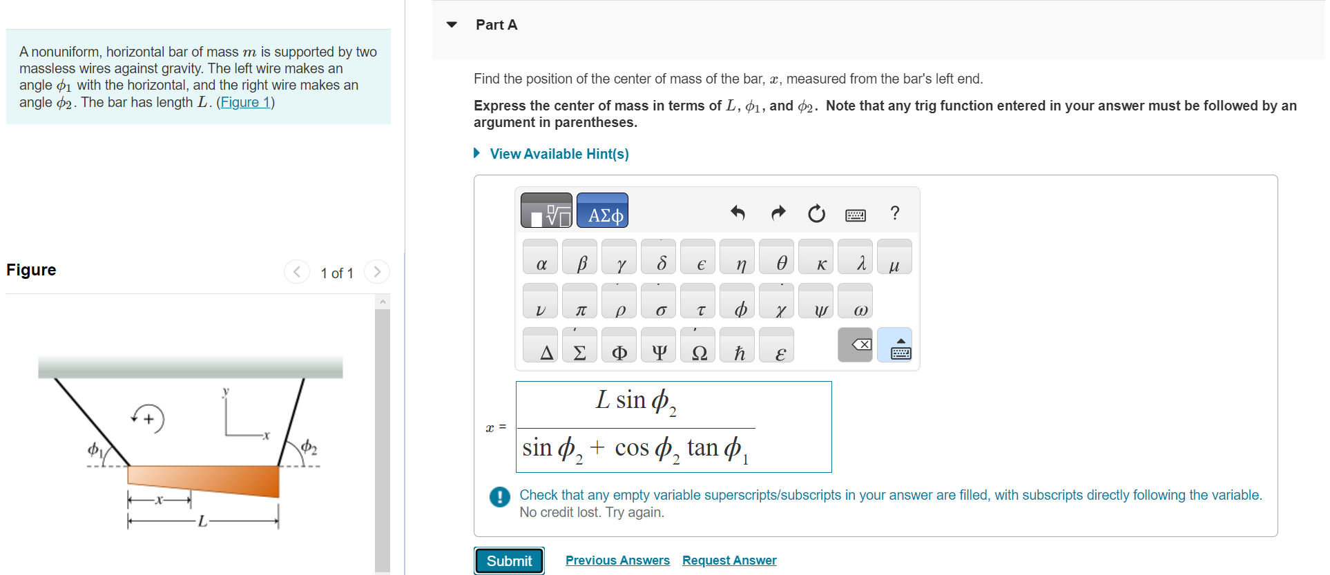 solved-a-nonuniform-horizontal-bar-of-mass-m-is-supported-chegg