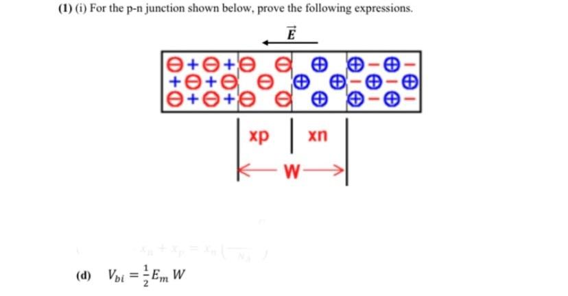 (1) (i) For The P-n Junction Shown Below, Prove The | Chegg.com