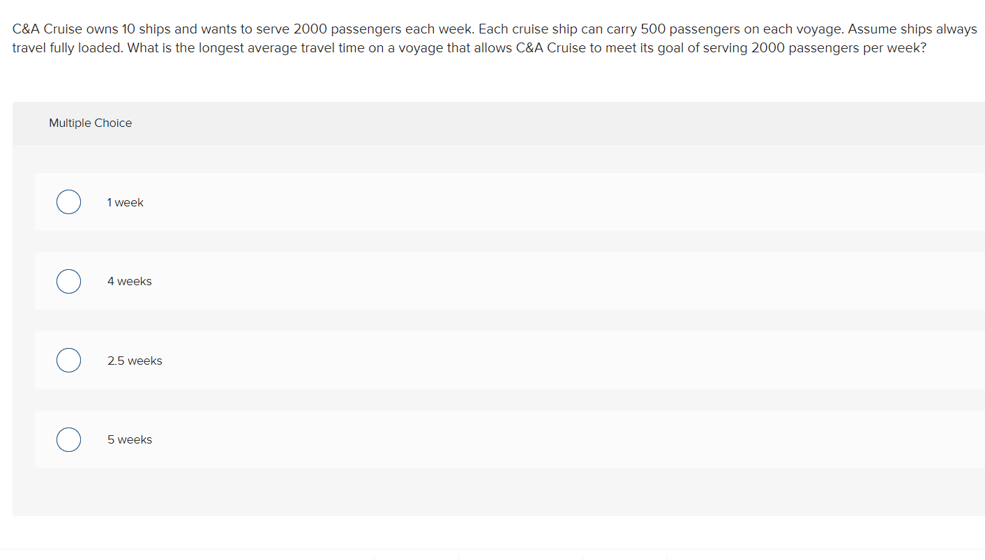 Solved C&A Cruise owns 10 ships and wants to serve 2000 | Chegg.com