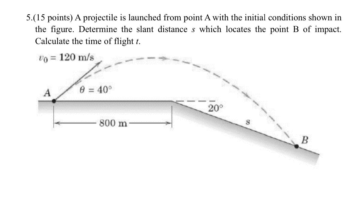 Solved 5.(15 points) A projectile is launched from point A