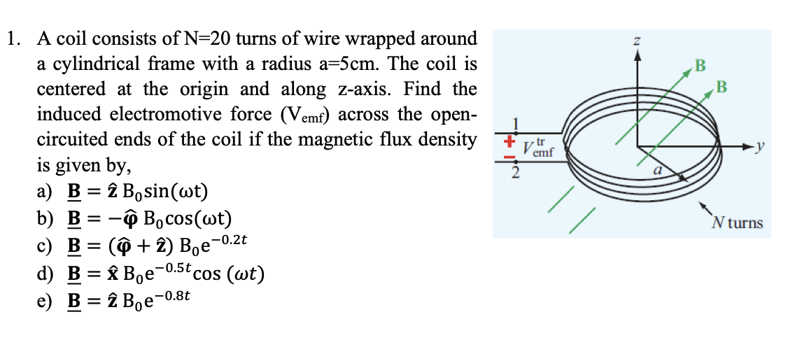 Solved 1. A coil consists of N=20 turns of wire wrapped | Chegg.com